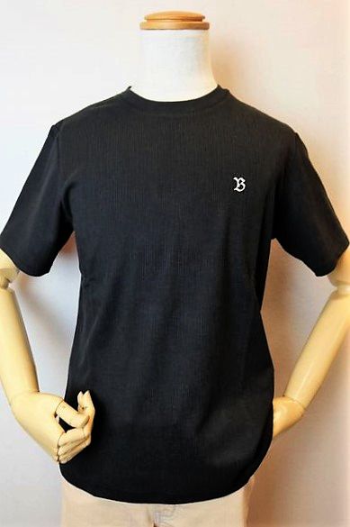  コードビー CODE:B  織り柄ストレッチ半袖Tシャツ ブラック