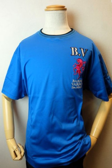 Rakuten - セール50％OFF バーニヴァーノ BARNIVARNO 半袖Tシャツ 春夏アウトレット現品限り品 メンズウェア カットソー バーニヴァーノ服 ロゴ＆ユニコーン刺繍柄半袖Tシャツ ブルー