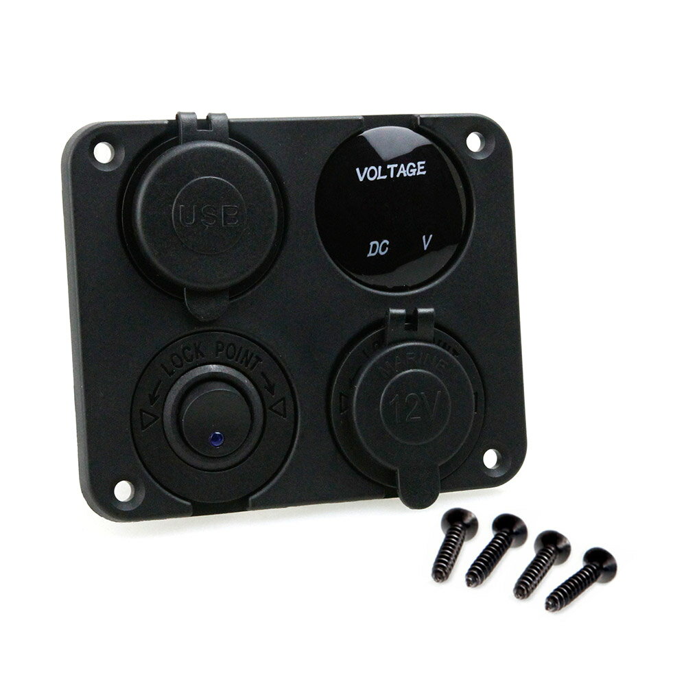 QC3.0急速充電増設USBポート(2個)+シガーソケット+青LED電圧計+スイッチ付き 4in1増設ソケット 12/24V車用や船舶等に (トクトヨ)Tokutoyoのサムネイル