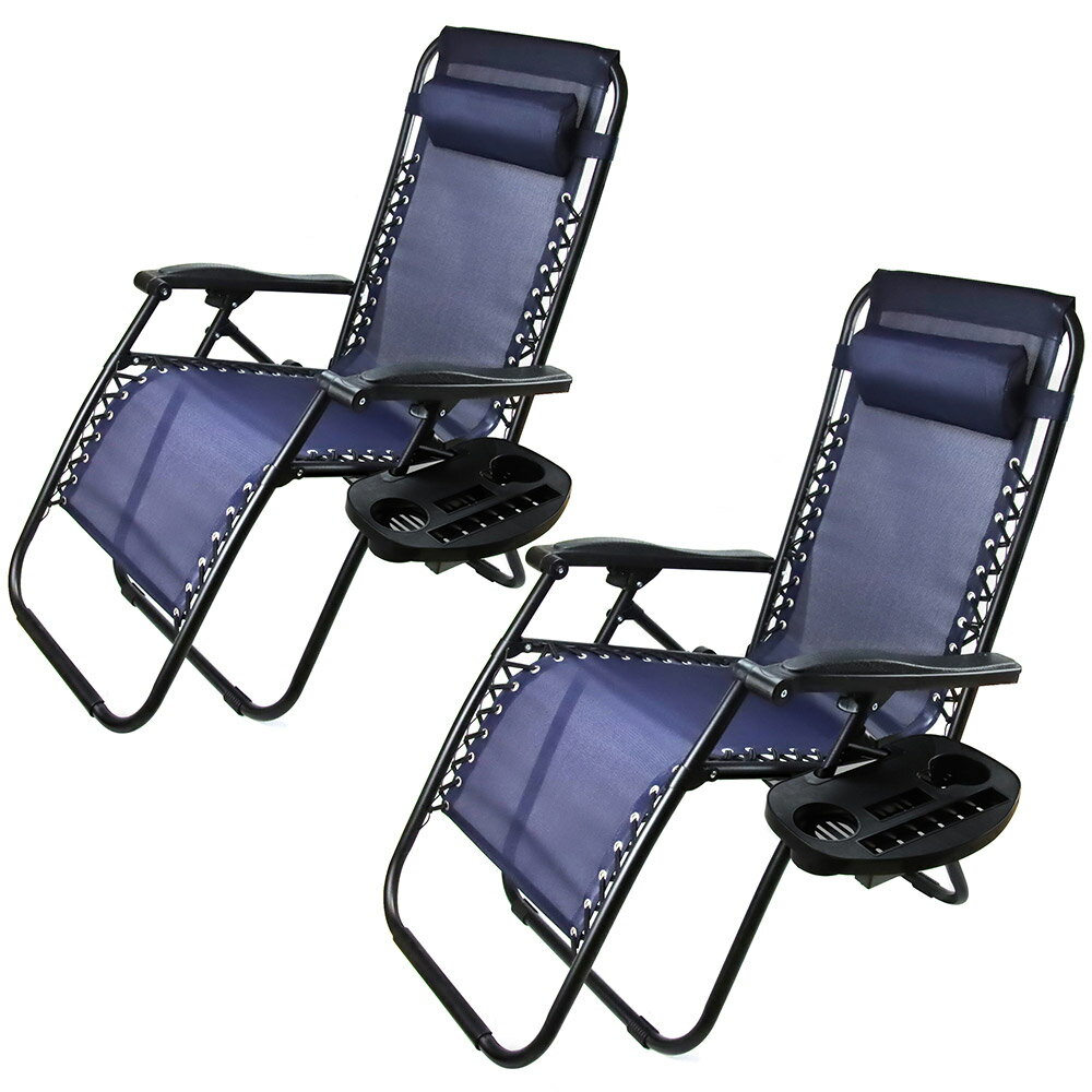 【アウトレット品】2脚セット アウトドアチェア リクライニングチェア 折りたたみ ゼログラビティチェア ベランダ 椅子 キャンプ ネイビー(トクトヨ)Tokutoyo