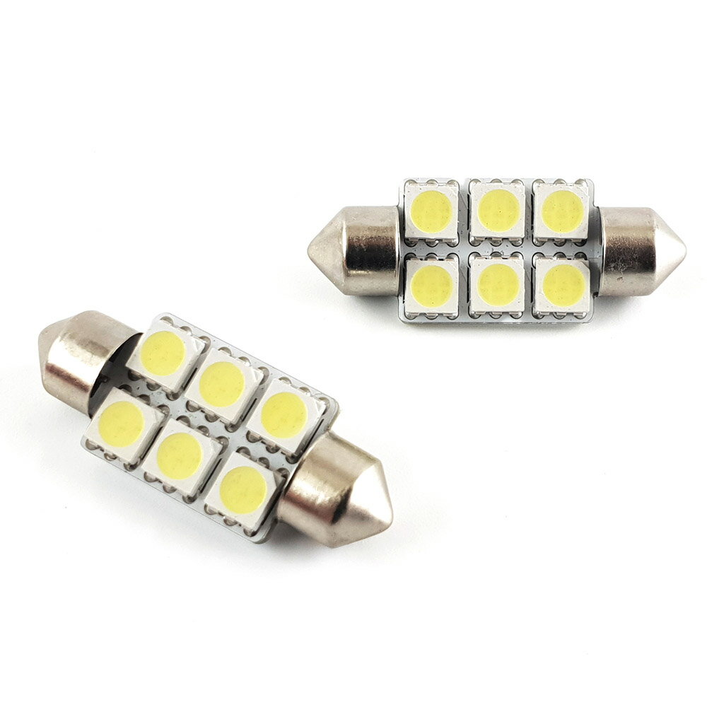 【特】高輝度 T10x36mm 3Chip SMD 6連 LEDルーム球 白 ホワイト 2個 (トクトヨ)Tokutoyo