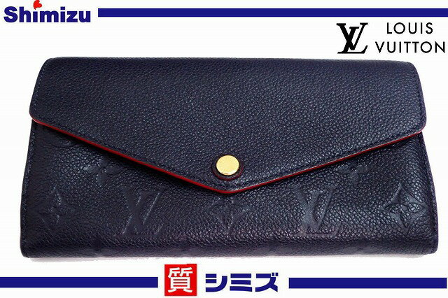 【Louis Vuitton】 ルイヴィトン 財布 サラ モノグラムアンプラント マリーヌルージュ イニシャル消し跡あり【中古】