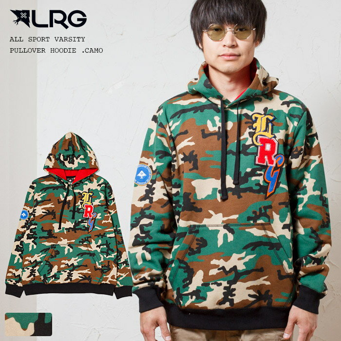 楽天HEART LANDLRG エルアールジー パーカー カモフラ総柄 デザインロゴ刺繍 スウェット プルオーバーパーカー / ALL SPORT VARSITY HOODIE CAMO A203002 綿100 オシャレ