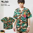 LRG エルアールジー 半袖シャツ カモフラ総柄 デザインロゴ刺繍 ベースボール 半袖シャツ / ALL SPORT VARSITY JERSEY .CAMO A201003