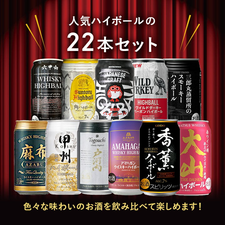 ハイボール 缶 飲み比べセット 22本（11種×各2本） サントリー角・三郎丸・アマハガン・戸河内・麻布・大山・六甲山など｜クラフト＆国産ウイスキー｜ギフト・家飲みに最適