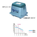 【商品説明】 1.長期連続使用に耐える耐久力、強力な空気吐出力、低騒音、低消費電力を誇るエアーポンプシリーズです。 2.池の酸素補給に、多くの水槽への分岐使用に適しています。 3.屋外仕様の防雨タイプですので、水没しない限り雨に打たれても問題ありません。雨避け等の理由でポンプ本体に囲いをしますと、熱がこもり故障の原因になりますので通気性のよい状態で設置してください。 4.空気を圧縮するため、吐出口付近や振動部は熱を持ちますが故障ではありません。 サイズ：高さ230×幅145×奥行295mm 【配管方法】 接続には付属のホースパーツをご使用頂くと便利です。 XP-30・40・60、HP-100にはLホースパーツ、HP-200には直管ホース パーツがそれぞれセットされていますので、吐出口と市販の塩ビ管をつなぐことができます。 ■適合する塩ビ管 Lホースパーツ・・・塩ビ管VP-13（内径13mm・外径18mm）をご使用ください 直管ホースパーツ・・・塩ビ管VP-20（内径22mm・外径26mm）をご使用ください 。 接続した塩ビ管には、電動ドリル等で穴を開けることで市販の観賞魚エアチューブ用の分岐を固定することができます。 ※ポンプからの送気を絞りすぎますと、ポンプに余分な圧力が加わることで温度が異常に高くなり、ダイヤフラムの寿命を短くすることがあります。 検索ワード：aqnew201406