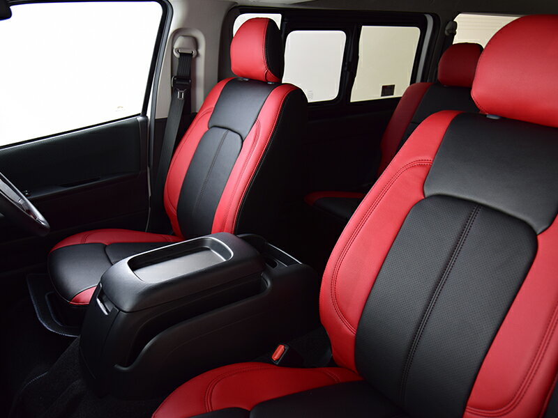 CRS ESSEX■ S-GL用 1型～7型対応■シートカバー フロントリアセットカラー:ブラック×レッド レザータイプ