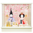 雛人形 コンパクトケース飾り さくらこ 枝桜 梅輪 小花 刺繍 三つ揃い対鏡 アクリルケース 木目込人形 親王飾り ひな人形 [間口25cm×奥行22cm×高さ...