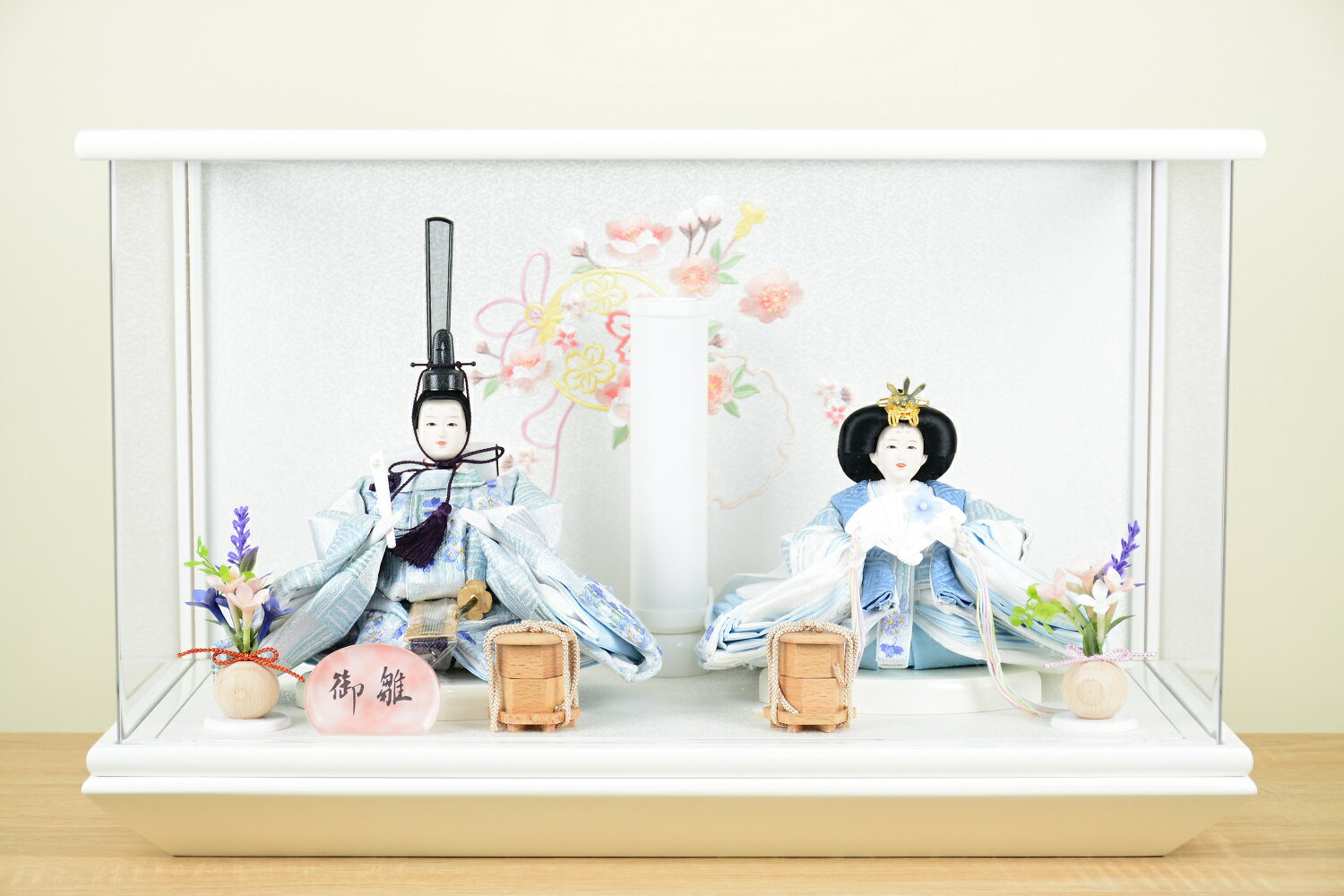雛人形 平安道翠 ホワイト桜結 芥子親王 アクリルケース飾り 親王飾り ケース ひな人形 [幅50cm]