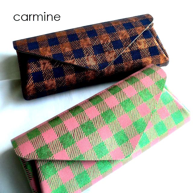 樂天商城 - carmine カーマイン ロングウォレット チェコ チェック 長財布 LWCH メタリック ピンク グリーン ネイビー ブロンズ