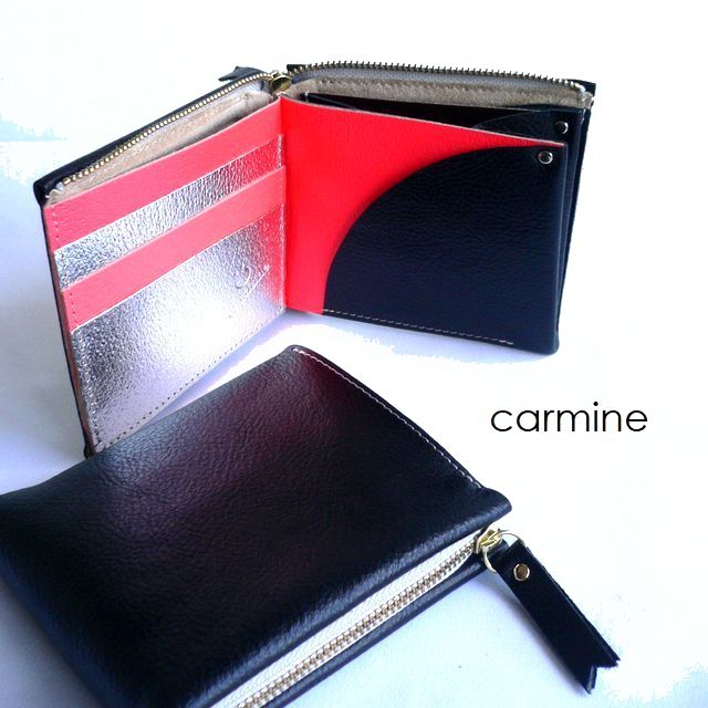 CARMINE カーマイン 財布 折り財布 ワンウォレット ブラック ONE WALLET　ネオンレッド/ゴールド