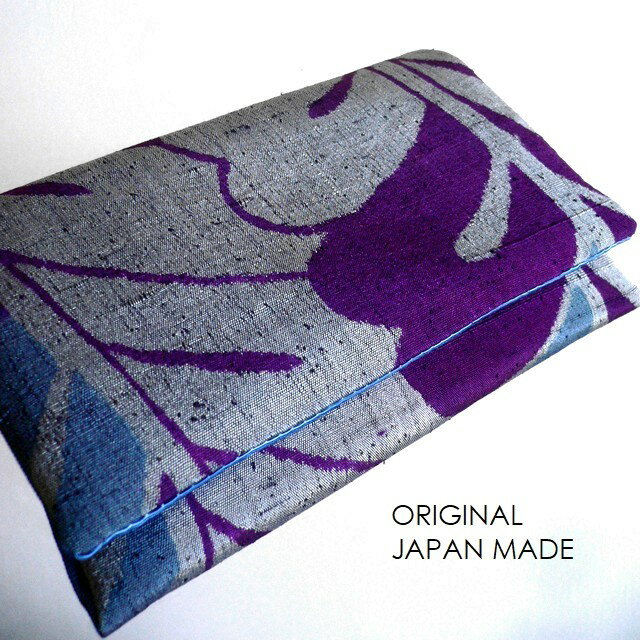 数珠入れ 通帳入れ 札入れ カードケース 財布 アンティーク 着物 JZ22052111 植物 パープル/紫/ブルー..