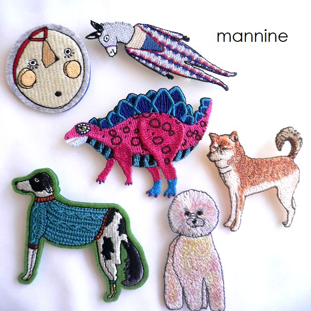 mannine マンナイン ブローチ フェルト 刺繍 ブローチ バッジ 犬 ドッグ ボルゾイ 柴犬 ビションフリーゼ ステゴサウルス ロバ 土偶 ドグーリー