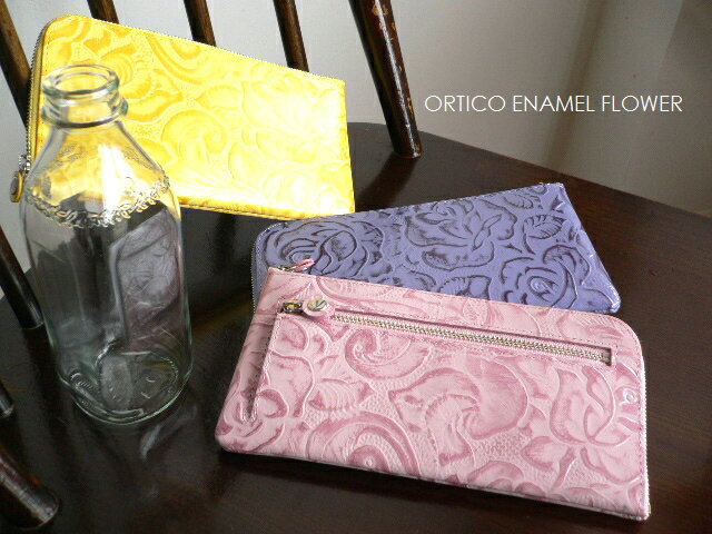 ノベルティ ORTICO オルティコ 長財布 薄い財布 花柄フラワー型押し レザー L字ファスナー OR-0028EFW FLOWER オレンジ/イエロー/ピン...