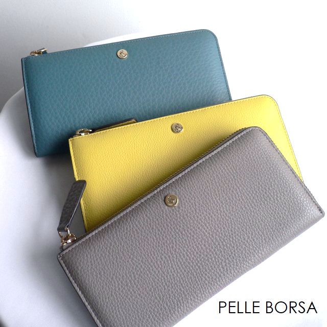 ペレボルサ 財布 レディース PELLE BORSA ペレボルサ 長財布 レザー L字ファスナー ウォレット 4721 Mano Goods ホワイト/イエロー/ピンク/グレー/ブルー/ブラック