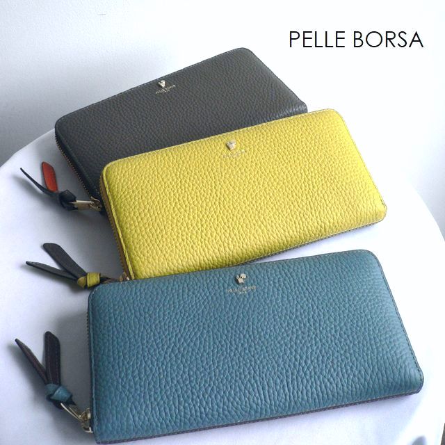 ペレボルサ 財布 レディース PELLE BORSA ペレボルサ 長財布 レザー ラウンドファスナー ウォレット 4743 Reinette イエロー/トープ/グレー/ピンク/ブルー/ゴールド