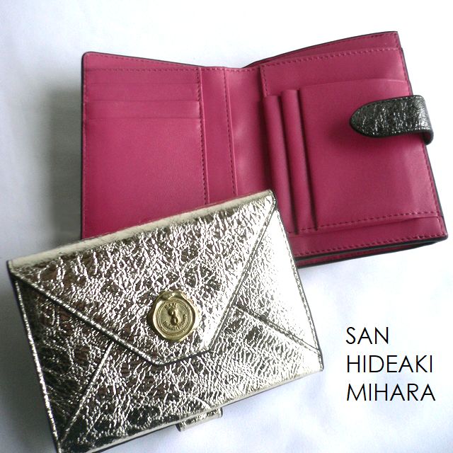 Rakuten - SAN HIDEAKI MIHARA サンヒデアキミハラ レオパード箔 山羊革 ギャルソン レターウォレット 折り財布 SFO-KHK ゴールド シルバー ブロンズ ガンメタ