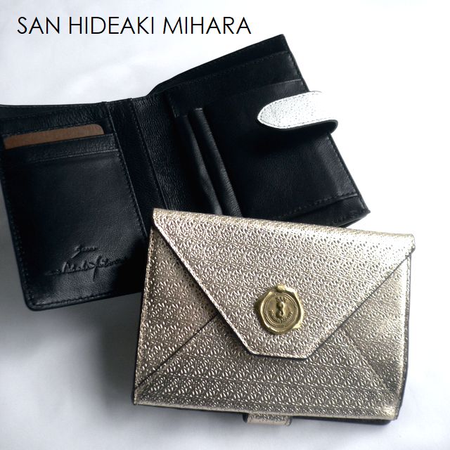 Rakuten - SAN HIDEAKI MIHARA サンヒデアキミハラ ゴート 山羊革 ミルフィ 2つ折り 折り財布 ミニウォレット SFO-MS シルバー ゴールド