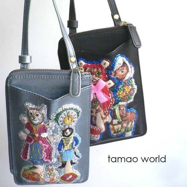 レザークリームプレゼント tamao world タマオワールド スマホ ショルダーバッグ 財布 ペーパードール 赤ずきん シンデレラ 3313 3314 猫 ネコ ねこ ブラウン/シルバーのサムネイル
