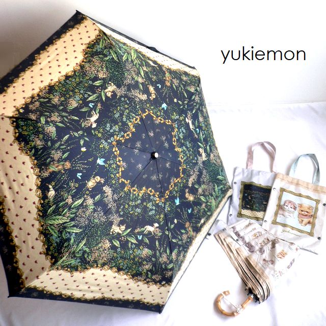 yukiemon ユキエモン 折り畳み 日傘 晴雨兼用 1級遮光(遮光率99.9％) テキスタイル 折りたたみ日傘 6100020 猫/ネコ/ウサギ/うさぎ