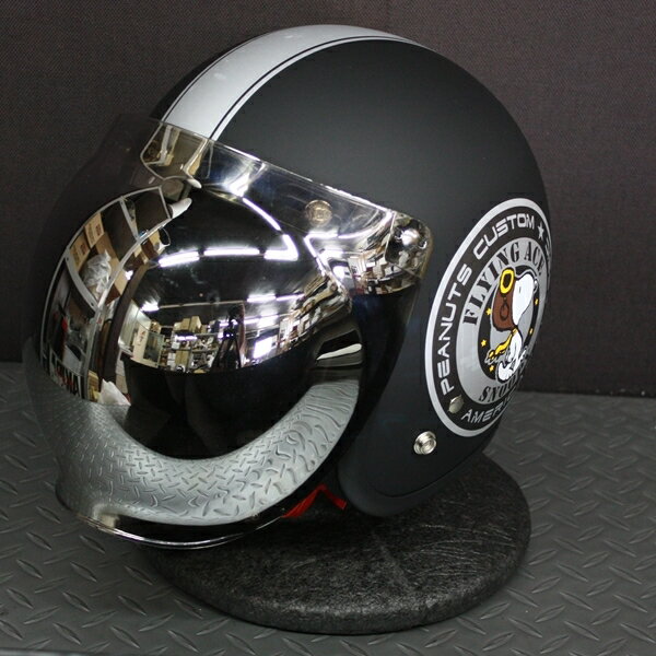 バブルシールド(シルバーミラー)付 AXS スヌーピー JETヘルメット SNJ-20 マットブラック/シルバー Fsize