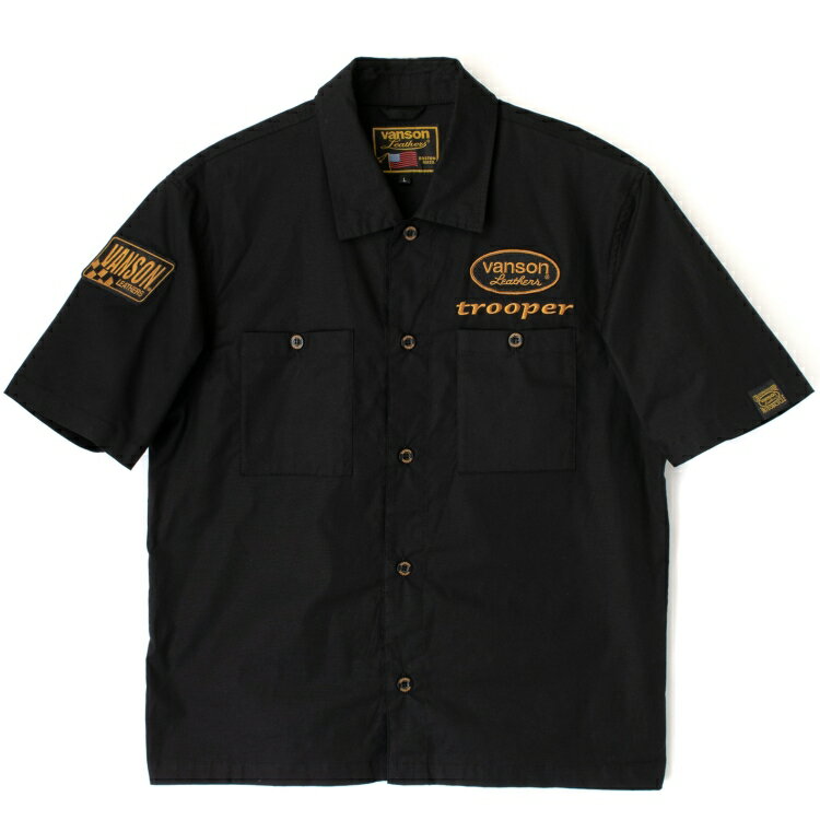 【在庫あり 即納】 バンソン trooper ワークシャツ TVS2305S ブラック/イエロー VANSON WORK SHIRT 【半袖モデル 送料無料】