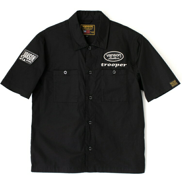 【在庫あり 即納】 バンソン trooper ワークシャツ TVS2305S ブラック/アイボリー VANSON WORK SHIRT 【半袖モデル 送料無料】