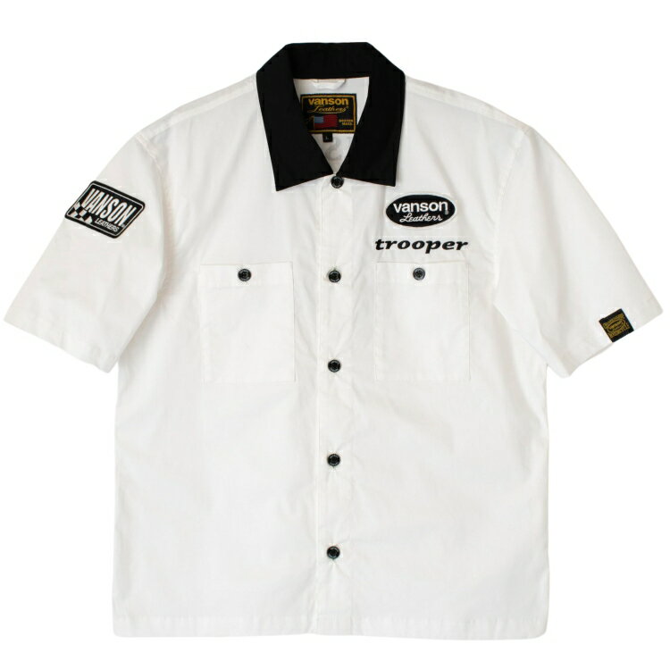 【在庫あり 即納】 VANSON バンソン ワークシャツ TVS2305S ホワイト/ブラック WORK SHIRT 【半袖モデル 送料無料】