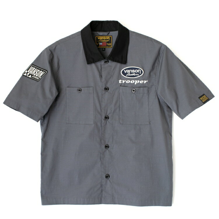 【在庫あり 即納】 VANSON バンソン ワークシャツ TVS2305S グレー/ホワイト WORK SHIRT 【半袖モデル 送料無料】