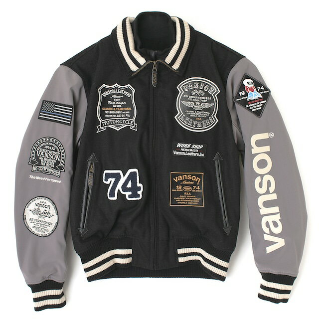 【在庫あり 即納】バンソン VS23107W アワードジャケット ブラック/グレー VANSON AWARD JACKET 【2023-24秋冬モデル 送料無料】