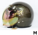 バブルシールド(クリア/ゴールドレインボーミラー)付 DIN MARKET SHM® Lot-504 ジェットヘルメット フレーク塗装 BLACK FLAKE M(57cm~58cm)(2)