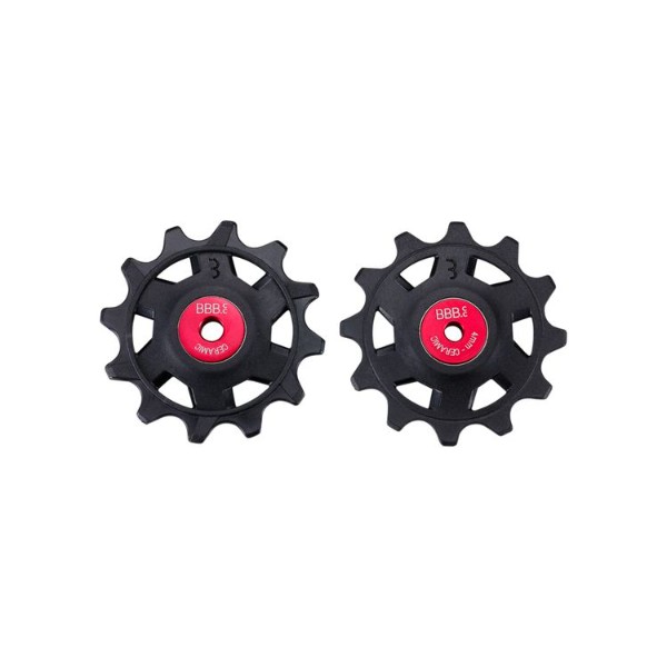 BBB ローラーボーイズ セラミック 12T-12T SRAM 12S用セラミックプーリー ●12x12Tのセラミック・ディレイラープーリー ●EMS Swissの高性能コンポジット素材で、ガラスファイバー40％ブレンド ●最適な耐久性のためにアルミニウム製カバーでシールされたベアリング ●低い抵抗のためにセラミックオイル潤滑済み ●12速SRAMロードグループセット互換性 材質：Grivory EMS ＊本商品はお取り寄せ販売です！！ ※ご注文のタイミングによりましては在庫終了となる場合がございます予めご了承下さい