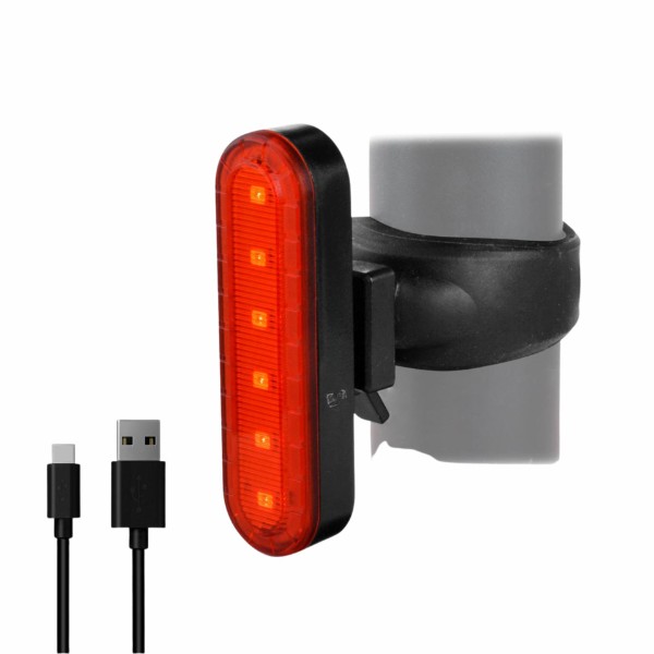 NORDTUR EBL-056B 10ルーメン / USB-C / コンパクトな赤色リアライト ●小型軽量ながら最大10ルーメン（赤色）で後方からの視認性を確保 ●4つの点灯モードを搭載 ●USB-C充電対応でわずか1時間の急速充電 ●モバイルバッテリー等で給電しながらすべての機能を使用可能 最大ルーメン：10ルーメン LEDタイプ：6xSMD LED バッテリー：200mAh リチウムポリマー 充電ポート：USB Type-C 充電時間：1時間 防水性能：IP65 素材：樹脂ボディ / シリコンストラップ 付属品：シートポストシリコンストラップ（Φ22-35mm)/ USBケーブル / 日本語取扱説明書 参考サイズ＜外寸＞：L65 × W13 × H14（ブラケット取付部除く）mm 参考重量：17g（本体のみ） ＜点灯モード / 点灯時間 / ルーメン＞ 点灯 / 3時間 / 10ルーメン チェイス点滅 / 8時間 / 6ルーメン フラッシュ / 12時間 / 6ルーメン チェイス点滅2 / 13時間 / 5ルーメン
