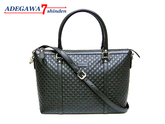 GUCCI - グッチ（GUCCI）★マイクロ グッチシマ・レザー・ショルダー付・2WAY・トートバッグ・ブラック・449656・アウトレット★未使用品■アデ川質店 新田店■【質屋出店】【中古】