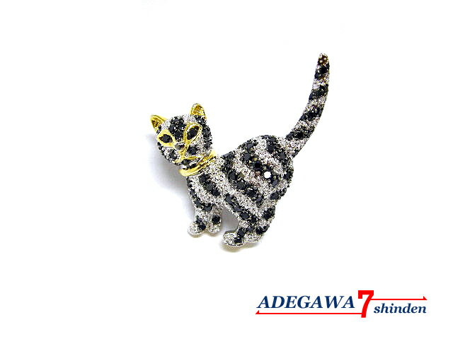 ペンダント・ブローチ★ネコ・キャット・K18WG/YG・ブラックダイヤモンド0.68ct■アデ川質店 新田店■【質屋出店】【中古】