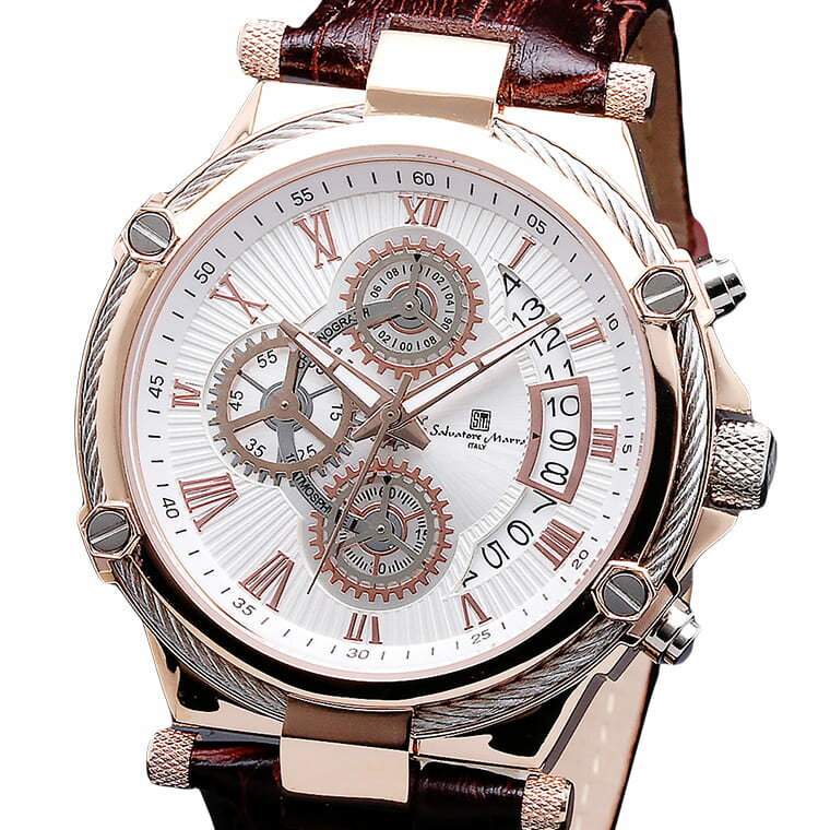 サルバトーレマーラ Salvatore Marra 腕時計 メンズ SM18102 PGWH クオーツ クロノグラフ 10気圧防水 革ベルト ケース経 43mm