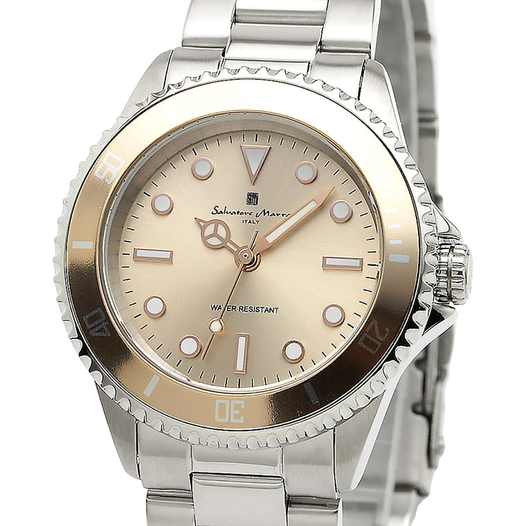Salvatore Marra 腕時計 レディース SM19154 SSPG クオーツ ダイバーズ風 5気圧防水 メタルベルト ケース経 31mm