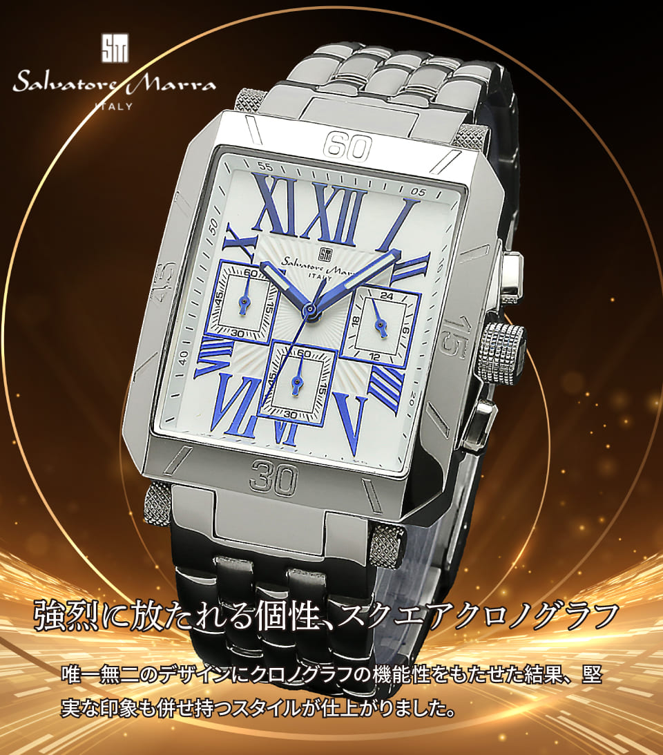 Salvatore Marra 腕時計 メンズ SM17117 SSWHBL クオーツ クロノグラフ 5気圧防水 スクエア型 ケース経 36mm