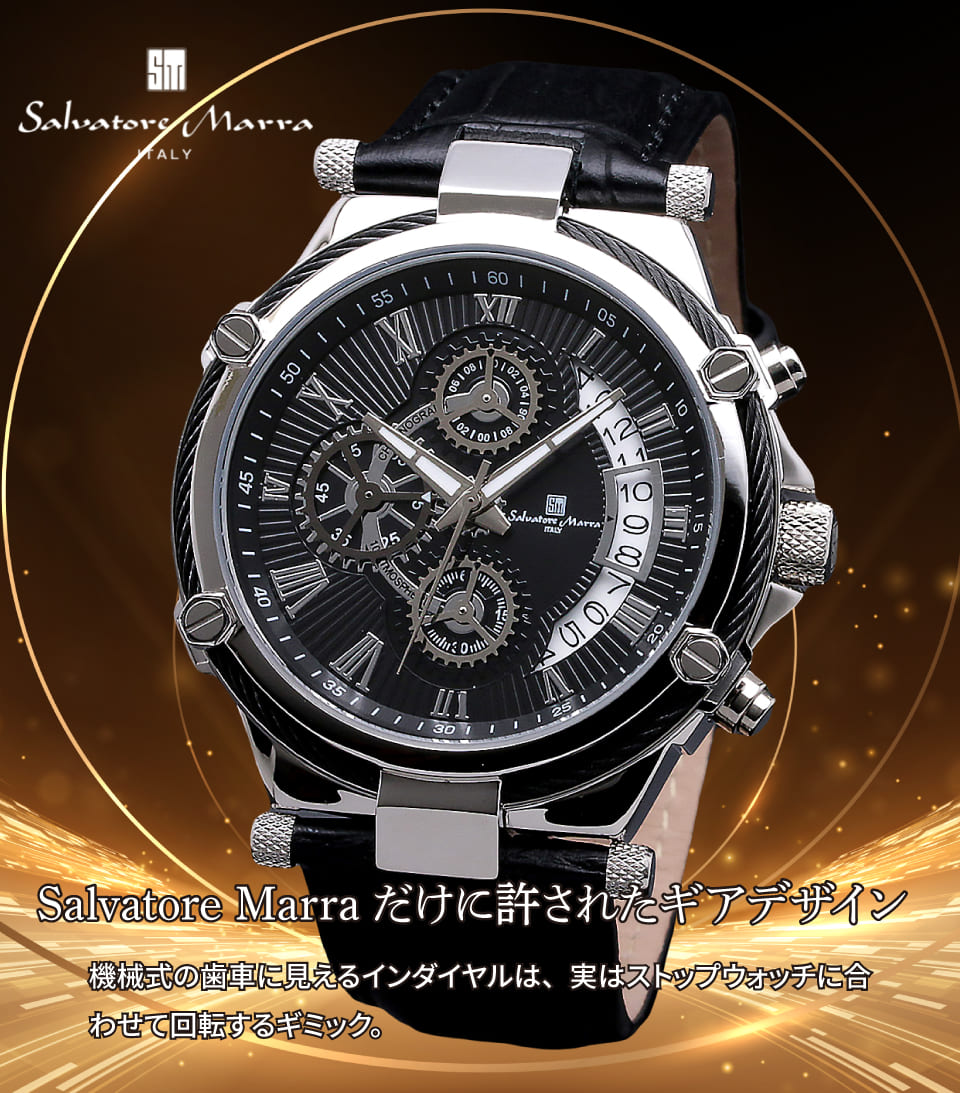 Salvatore Marra 腕時計 メンズ SM18102 SSBK クオーツ クロノグラフ 10気圧防水 革ベルト ケース経 43mm