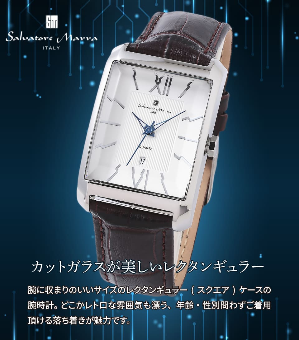 Salvatore Marra 腕時計 男女兼用 SM21101 SSWH クオーツ カットガラス 3気圧防水 革ベルト ケース経 28mm