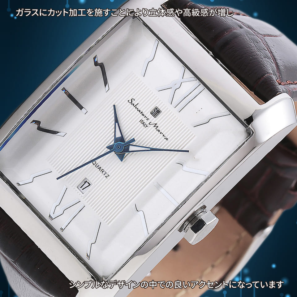 Salvatore Marra 腕時計 男女兼用 SM21101 SSWH クオーツ カットガラス 3気圧防水 革ベルト ケース経 28mm