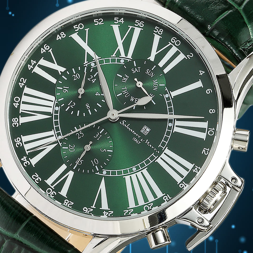 Salvatore Marra 腕時計 メンズ SM23101 SSGR クオーツ カレンダー機能 10気圧防水 革ベルト ケース経 48mm