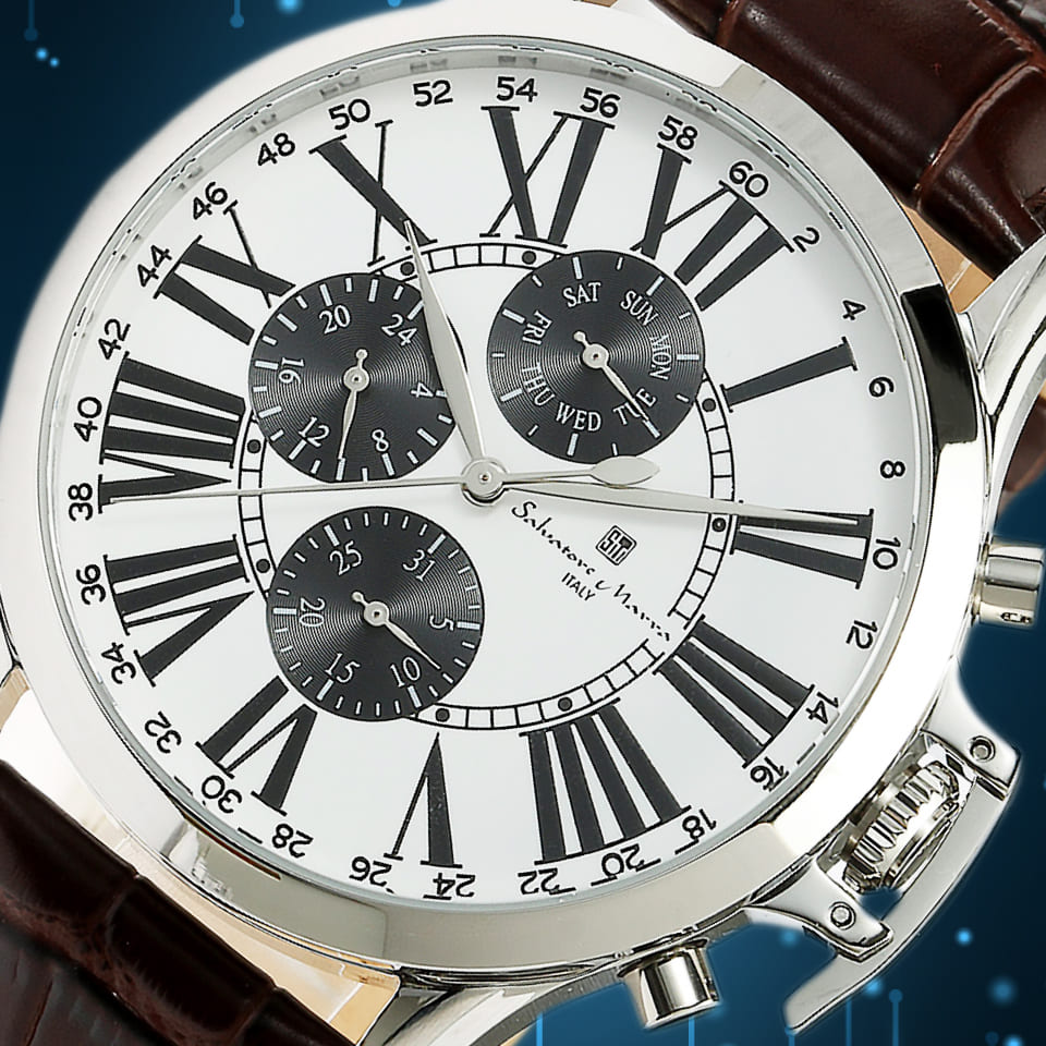 Salvatore Marra 腕時計 メンズ SM23101 SSWH クオーツ カレンダー機能 10気圧防水 革ベルト ケース経 48mm