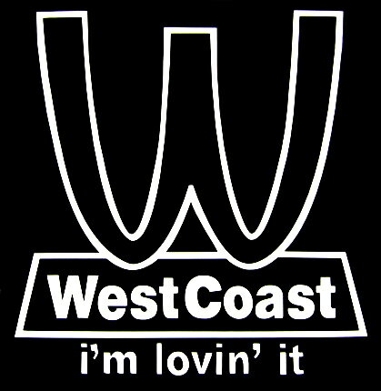 ステッカー West Coast 全2色 ホワイト ブラック 車 バイク デカール シール 転写 カッティングステッカー パロディ アメリカ 雑貨