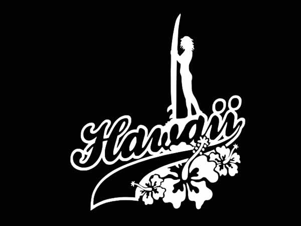 楽天アメリカ雑貨とミニカーのアイカムステッカー セクシーサーフガール HAWAII LOGO ハイビスカス 全6色 ホワイト ブラック オレンジ ブルー イエロー レッド カッティングステッカー 車 バイク デカール シール 転写 ハワイ ロゴ サーフィン 波乗り かっこいい かわいい アメリカ 雑貨