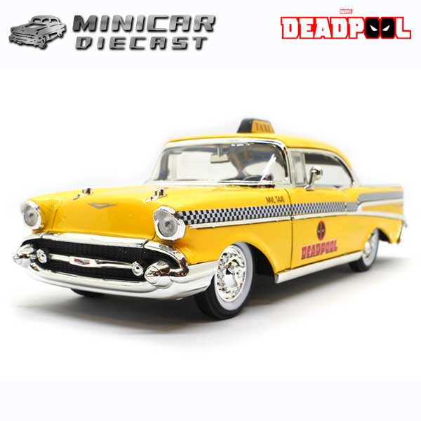 1/24 ミニカー 【DEADPOOL仕様 1957 CHEVY BELAIR TAXI (イエロー)】デッドプール タクシー シェビー ベルエア ミニカー アメ車 Jada Toys MARVEL マーベル