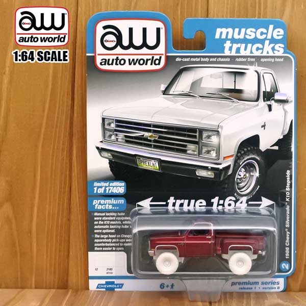 チェースカー 1/64 ミニカー 1986 Chevy Silverado K10 Stepside キャンディレッド 1986年 シボレー シルバラード ステップサイド 赤 アメ車 CHEVROLET シェビー トラック auto world オートワールド