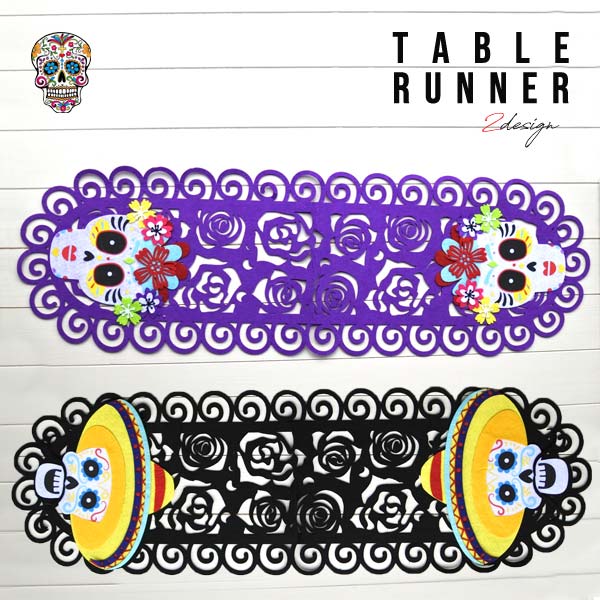 カラベラ テーブルランナー table runner 全2種類 ブラック パープル テーブルクロス テーブルリネン テーブルセンター ダッシュボード おしゃれ メキシコ ソファー 飾り インテリア ガレージ スカル ドクロ 骸骨 メキシコ 雑貨 メキシカン MEXICO