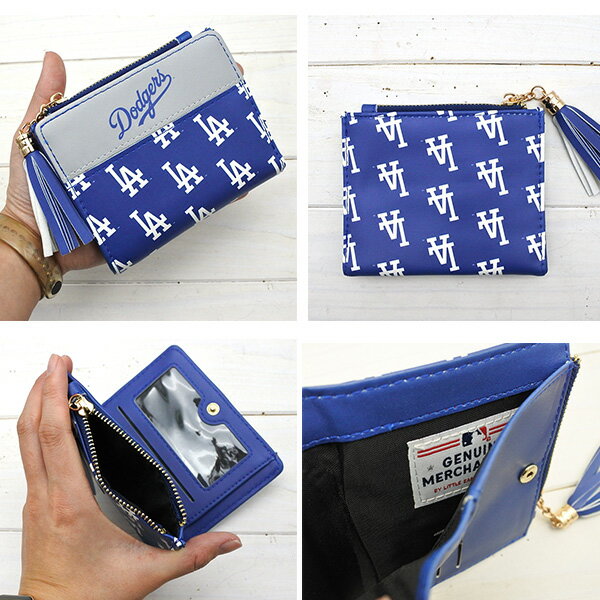 ドジャース 二つ折り財布 ウォレット 二つ折り 財布 小銭 MLB dodgers LA LOS ANGELES ロサンゼルス 大谷翔平 ロゴ フリンジ コンパクト ブルー プレゼント シンプル フェイクレザー おしゃれ メジャーリーグ ローライダー ドジャース グッズ アメリカ 雑貨