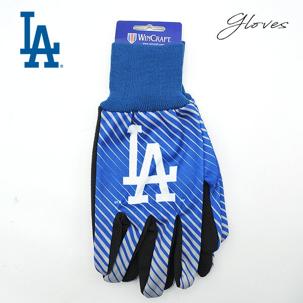 Gloves - ドジャース グローブ 滑り止め付手袋 ロサンゼルス ドジャース グッズ MLB dodgers LA LOS ANGELES 大谷翔平 ストライプ ブルー おしゃれ シンプル ロゴ 手袋 滑り止め バイク 冬 防寒 メジャーリーグ ローライダー Lowrider ウエストコースト west coast アメリカ 雑貨